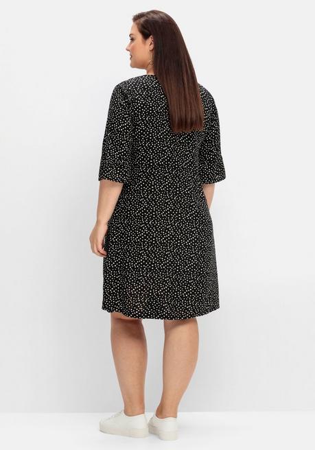 Sheego Kurzes Kleid Mit 3/4-Arm Und Pünktchendruck - Schwarz Gepunktet Sheego