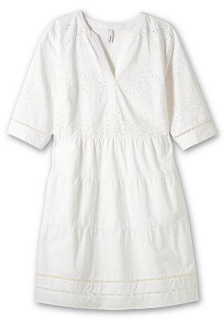 Sheego Kurzes Kleid Mit Lochstickerei Und Ajourmuster - Weiß Sheego