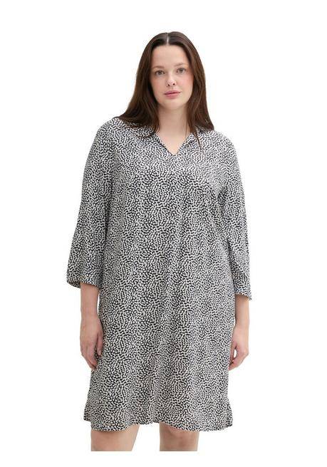 TOM TAILOR Plus Kurzes Kleid Mit Minimalprint Und Hemdkragen - Marine Gemustert Sheego