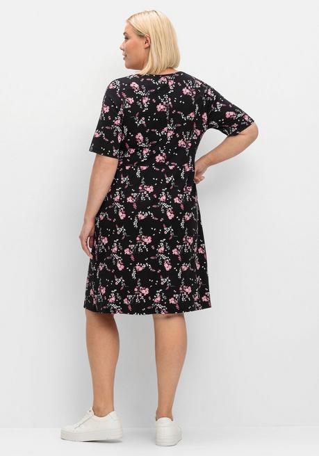 Sheego Kurzes Shirtkleid Mit Allover-Blumendruck - Schwarz Gemustert Sheego