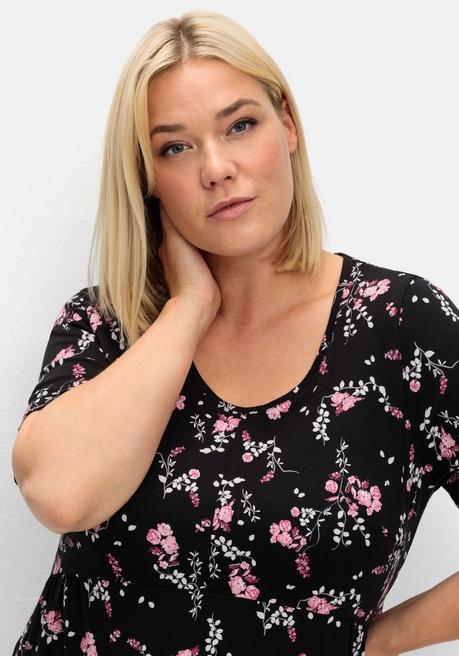 Sheego Kurzes Shirtkleid Mit Allover-Blumendruck - Schwarz Gemustert Sheego