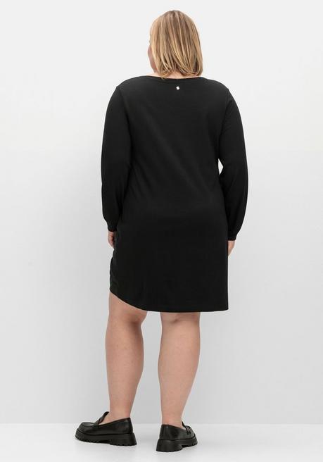 Sheego Kurzes Shirtkleid Mit Tunnelzug Am Saum - Schwarz Sheego