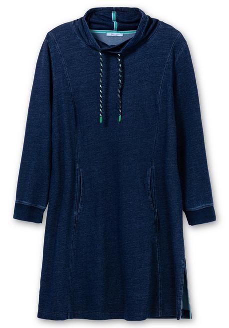 Sheego Kurzes Sweatkleid In Denim-Optik - Dark Blue Denim Sheego