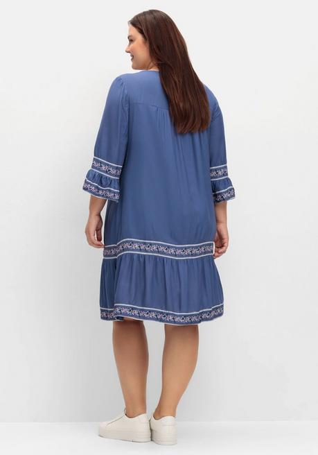 Sheego Kurzes Tunikakleid Mit Zierband-Details - Jeansblau Gemustert Sheego