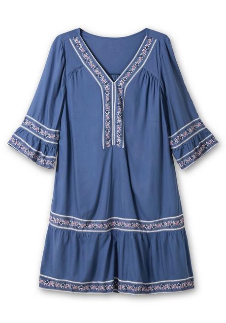 Sheego Kurzes Tunikakleid Mit Zierband-Details - Jeansblau Gemustert Sheego