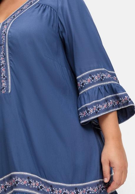 Sheego Kurzes Tunikakleid Mit Zierband-Details - Jeansblau Gemustert Sheego