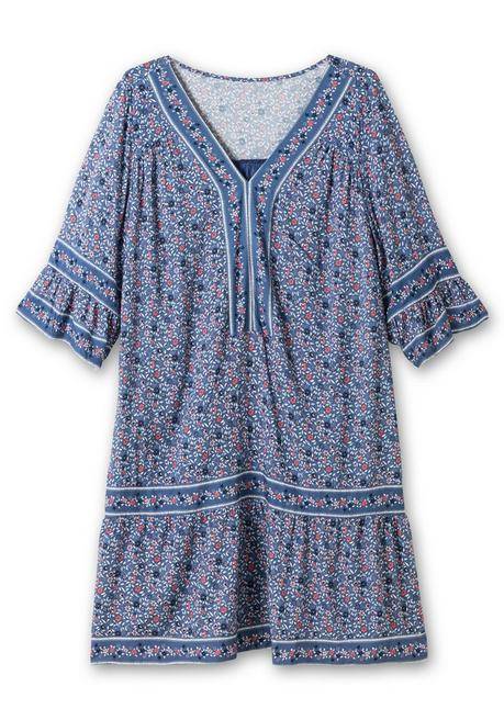 Sheego Kurzes Tunikakleid Mit Zierband-Details - Marine Gemustert Sheego