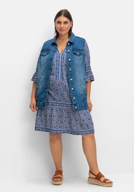 Sheego Kurzes Tunikakleid Mit Zierband-Details - Marine Gemustert Sheego