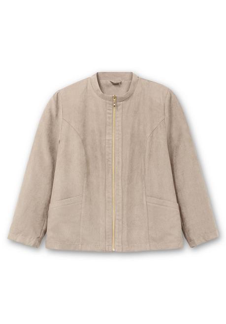 Sheego Kurzjacke In Velourslederoptik, Mit Stehkragen - Steingrau Sheego