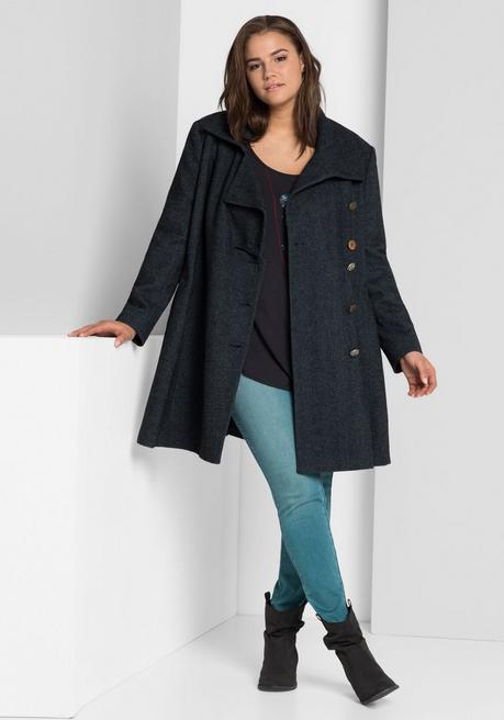 Sheego By Joe Browns Kurzmantel Im Asymmetrischen Schnitt - Schwarz-blau Sheego