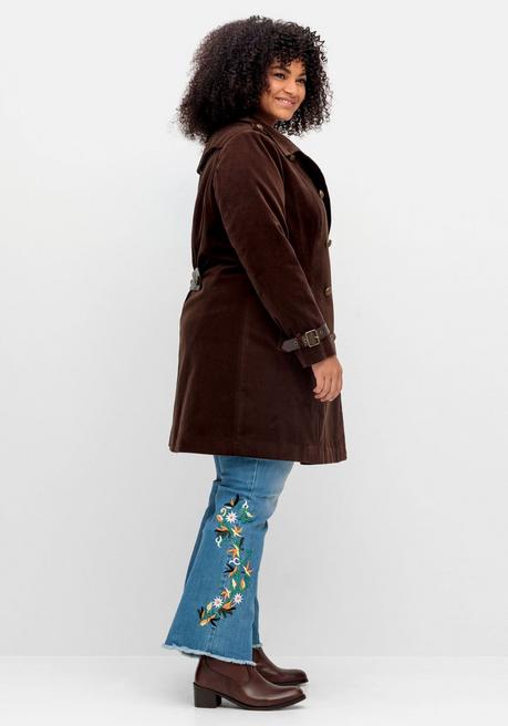 Sheego By Joe Browns Kurzmantel In Samtoptik, Mit 2-reihiger Knopfleiste - Dunkelbraun Sheego