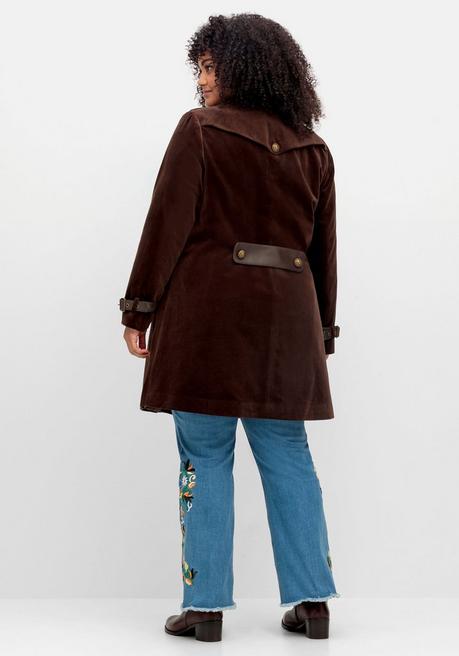 Sheego By Joe Browns Kurzmantel In Samtoptik, Mit 2-reihiger Knopfleiste - Dunkelbraun Sheego