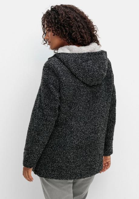 Sheego Kurzmantel In Wolloptik, Mit Gefütterter Kapuze - Grau Meliert Sheego