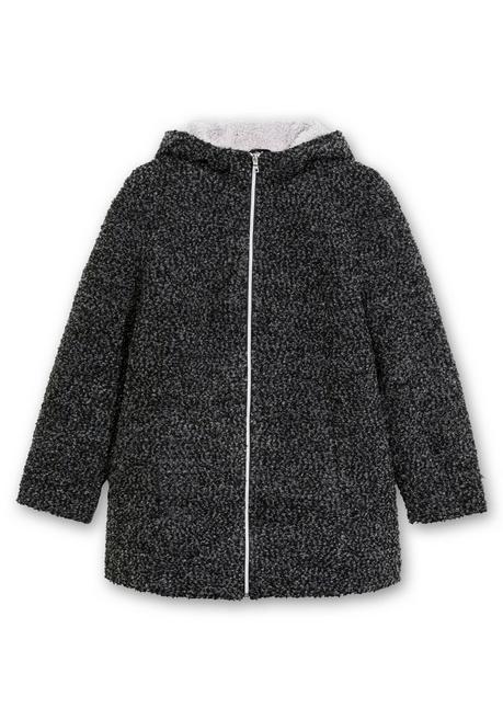 Sheego Kurzmantel In Wolloptik, Mit Gefütterter Kapuze - Grau Meliert Sheego