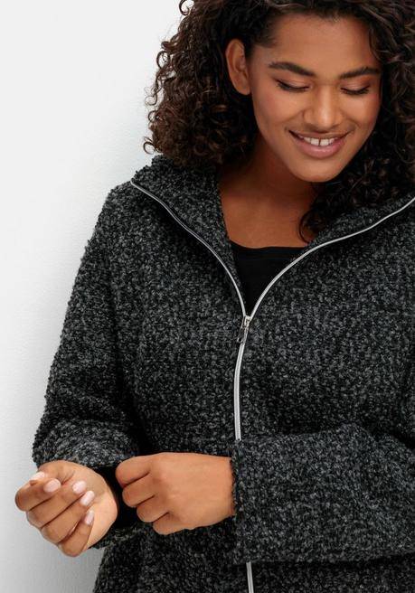 Sheego Kurzmantel In Wolloptik, Mit Gefütterter Kapuze - Grau Meliert Sheego