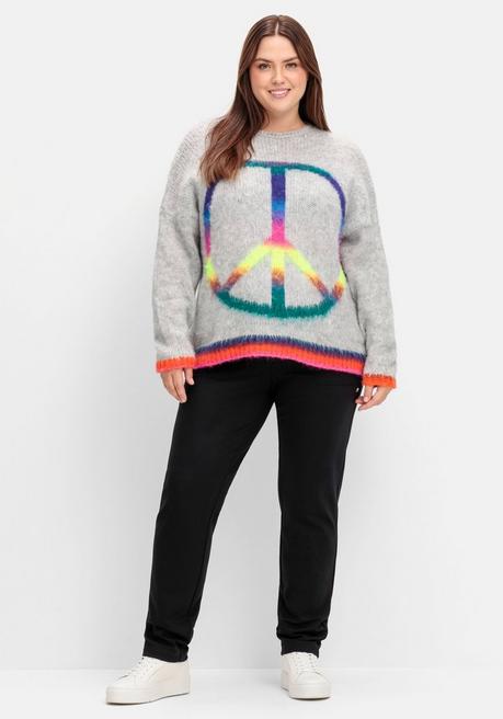 Sheego Loves Miss Goodlife Kuschelig Weicher Wollpullover Mit Frontmuster - Grau Sheego