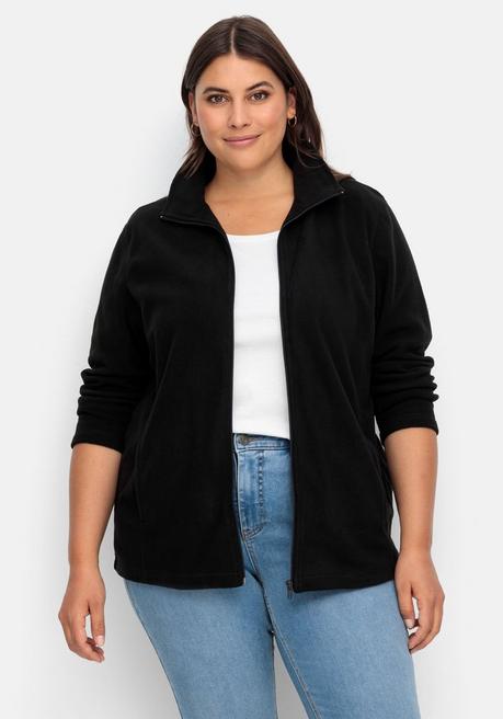 sheego Kuschelige Fleecejacke mit Reißverschluss - schwarz sheego