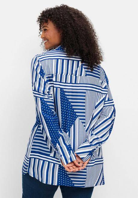 Sheego Langarmbluse Im Mustermix Mit Hemdkragen - Blau Gemustert Sheego