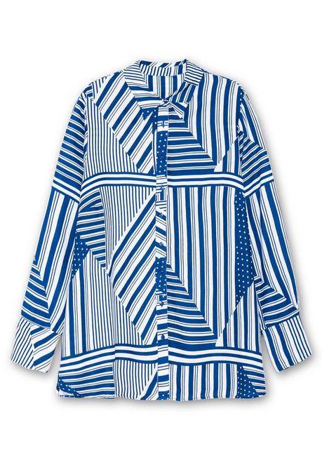 Sheego Langarmbluse Im Mustermix Mit Hemdkragen - Blau Gemustert Sheego