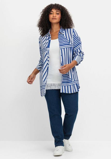 Sheego Langarmbluse Im Mustermix Mit Hemdkragen - Blau Gemustert Sheego