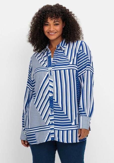 Sheego Langarmbluse Im Mustermix Mit Hemdkragen - Blau Gemustert Sheego