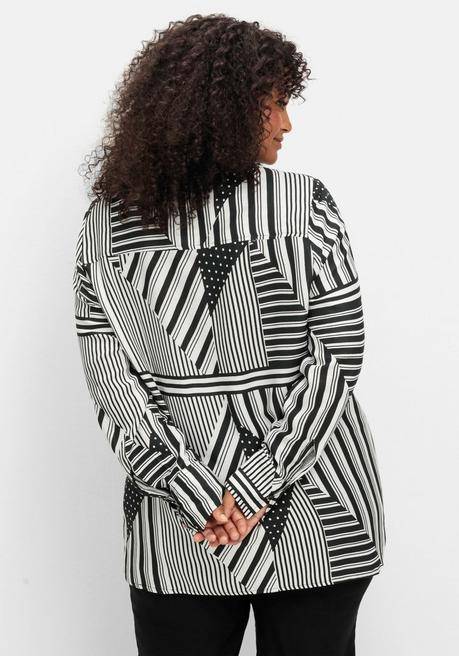 Sheego Langarmbluse Im Mustermix Mit Hemdkragen - Schwarz Gemustert Sheego