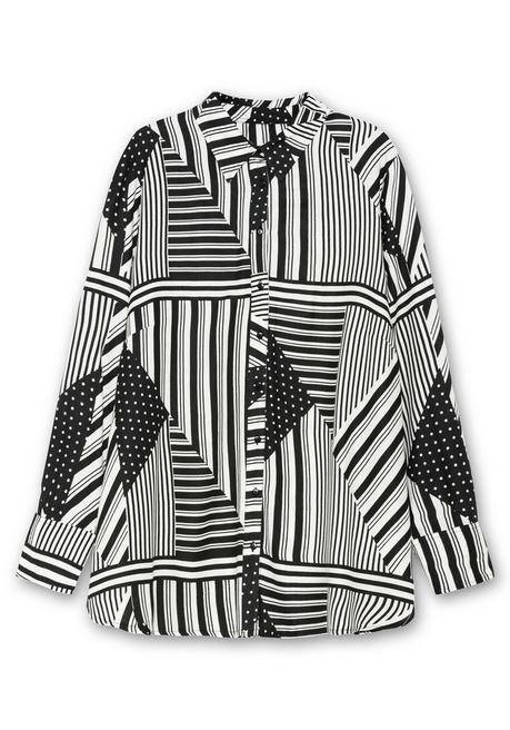 Sheego Langarmbluse Im Mustermix Mit Hemdkragen - Schwarz Gemustert Sheego