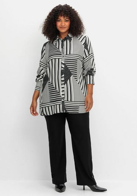 Sheego Langarmbluse Im Mustermix Mit Hemdkragen - Schwarz Gemustert Sheego