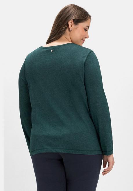 Sheego Langarmshirt Aus Jersey, In Melierter Optik - Tiefgrün Sheego