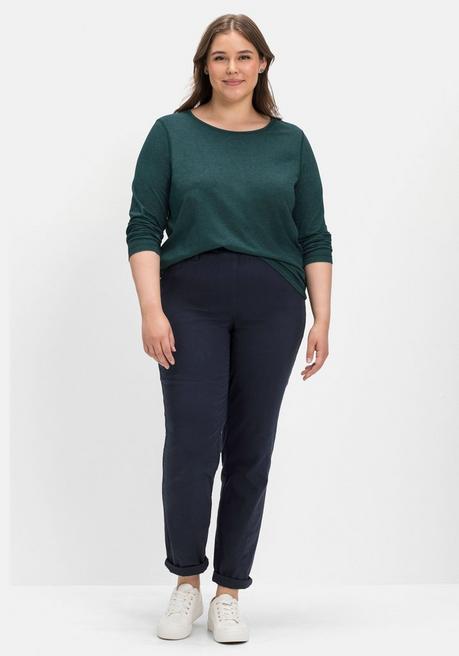 Sheego Langarmshirt Aus Jersey, In Melierter Optik - Tiefgrün Sheego