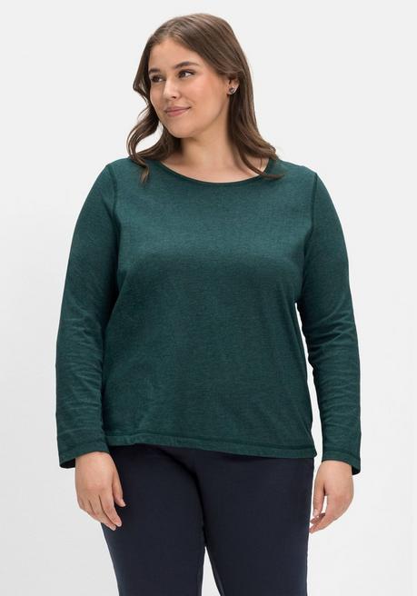 sheego Langarmshirt aus Jersey, in melierter Optik - tiefgrün sheego