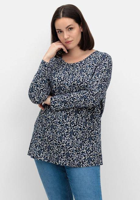 Sheego Langarmshirt Aus Jersey Mit Minimalprint - Marine Gemustert Sheego