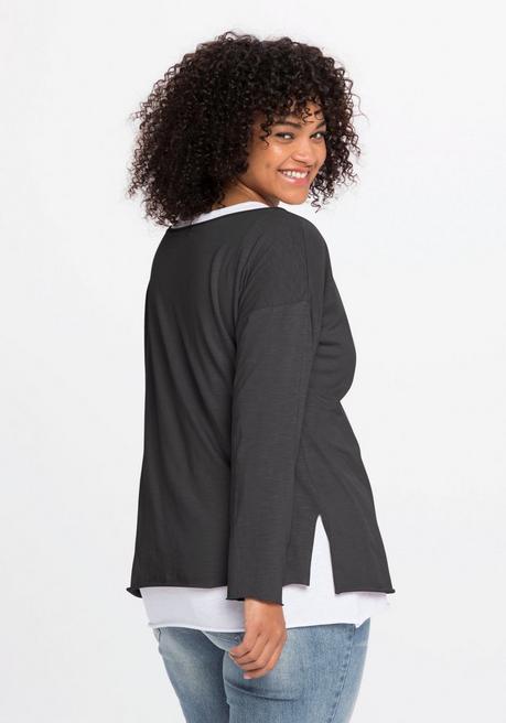 Sheego By Joe Browns Langarmshirt Im Layeringlook, Mit Rollkanten - Anthrazit Sheego