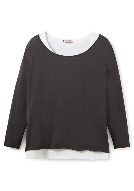 Sheego By Joe Browns Langarmshirt Im Layeringlook, Mit Rollkanten - Anthrazit Sheego