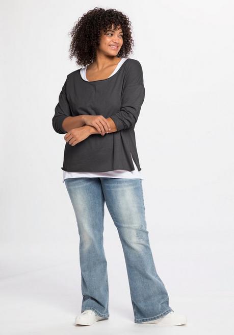 Sheego By Joe Browns Langarmshirt Im Layeringlook, Mit Rollkanten - Anthrazit Sheego