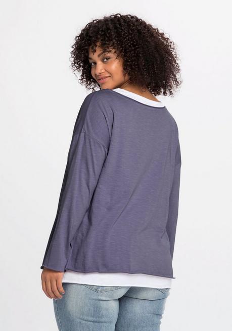 Sheego By Joe Browns Langarmshirt Im Layeringlook, Mit Rollkanten - Indigo Sheego