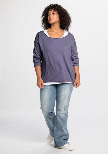 Sheego By Joe Browns Langarmshirt Im Layeringlook, Mit Rollkanten - Indigo Sheego