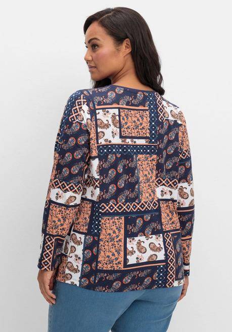 Sheego Langarmshirt Im Patchwork-Mustermix - Papaya Gemustert Sheego