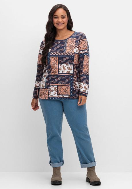 Sheego Langarmshirt Im Patchwork-Mustermix - Papaya Gemustert Sheego