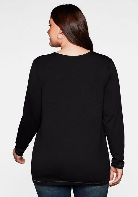 Sheego Langarmshirt In A-Linie, Mit Falte Vorn Und Effektgarn - Schwarz Sheego