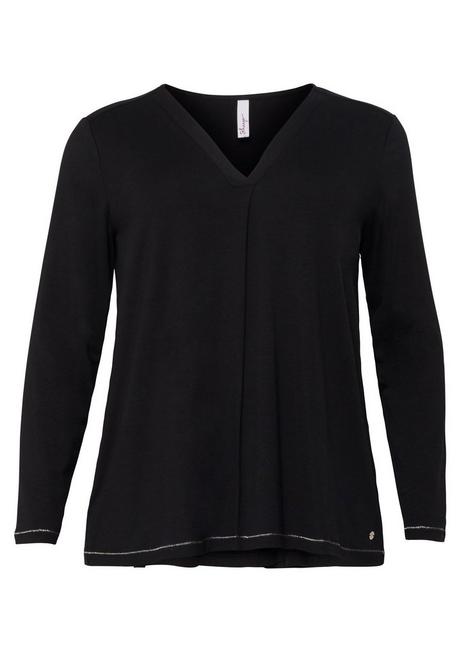 Sheego Langarmshirt In A-Linie, Mit Falte Vorn Und Effektgarn - Schwarz Sheego