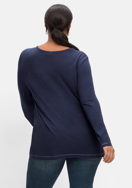 Sheego Langarmshirt In A-Linie, Mit Falte Vorn Und Effektgarn - Marine Sheego