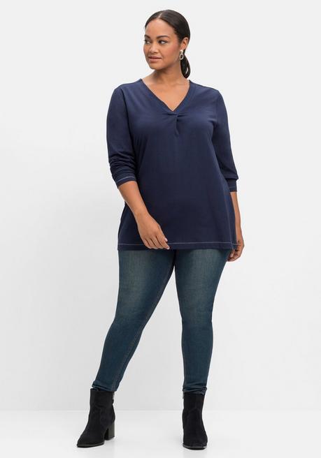 Sheego Langarmshirt In A-Linie, Mit Falte Vorn Und Effektgarn - Marine Sheego