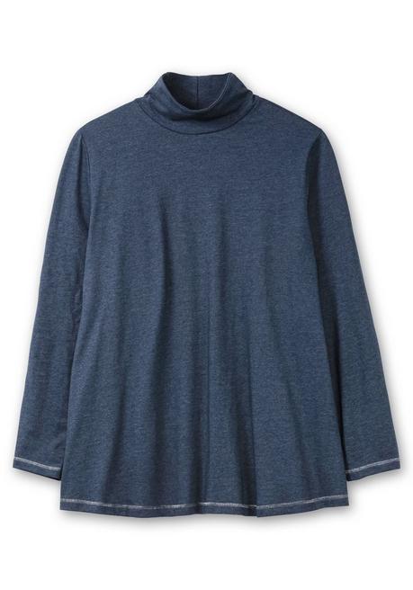 Sheego Langarmshirt In A-Linie, Mit Stehkragen - Saphir Meliert Sheego