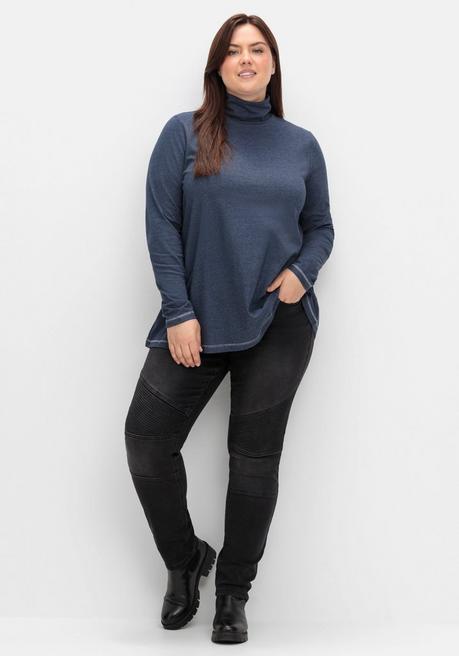 Sheego Langarmshirt In A-Linie, Mit Stehkragen - Saphir Meliert Sheego