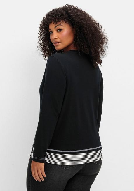 Sheego Langarmshirt In Layeroptik Mit Ringeldetails - Schwarz Sheego