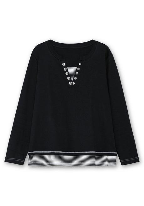 Sheego Langarmshirt In Layeroptik Mit Ringeldetails - Schwarz Sheego