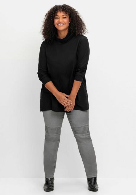 Sheego Langarmshirt In Leichter A-Linie, Mit Rollkragen - Schwarz Sheego