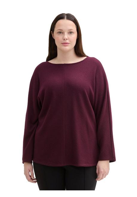 TOM TAILOR Plus Langarmshirt in Rippstruktur, mit Fledermausärmeln - beere sheego