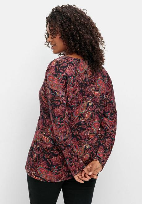 Sheego By Joe Browns Langarmshirt In Wickeloptik, Mit Paisleydruck - Schwarz Gemustert Sheego